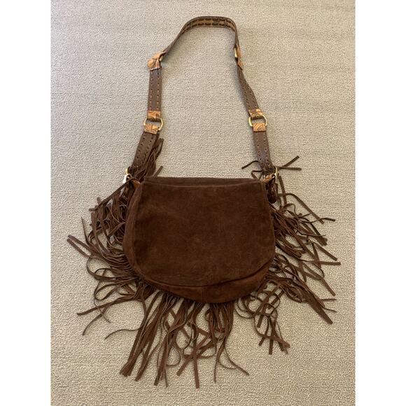 Isabella Fiore Women One Size Brown Suede Fringe Messenger Bag Floral - Picture 2 of 9